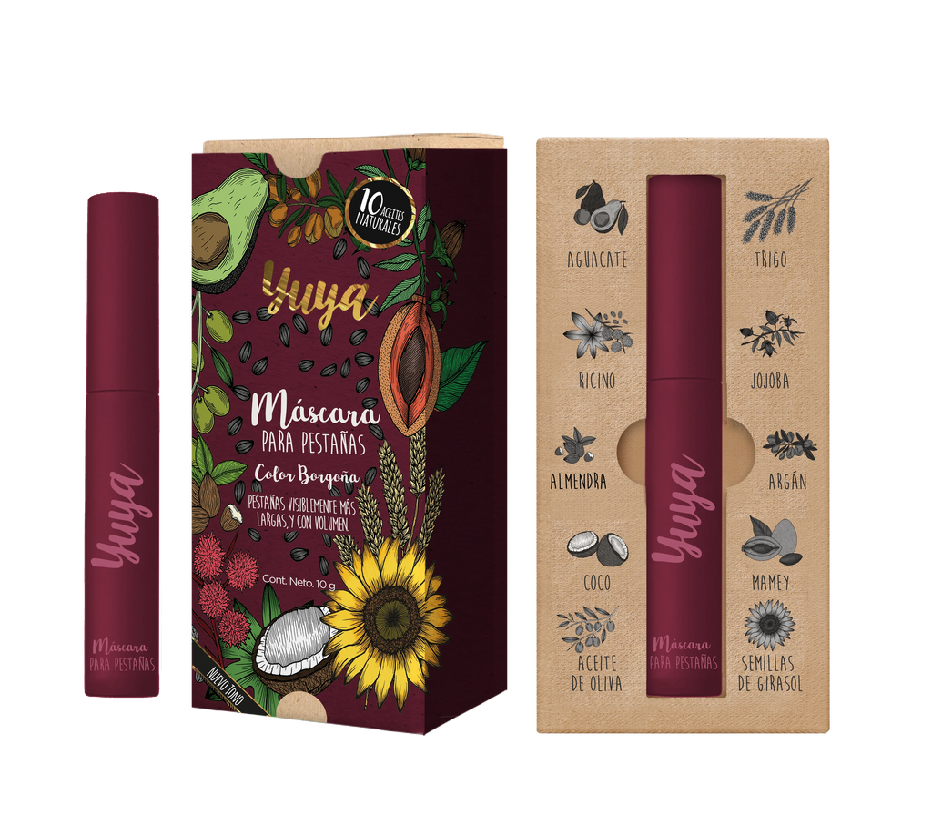 Máscara para pestañas 10 aceites naturales (Color borgoña)